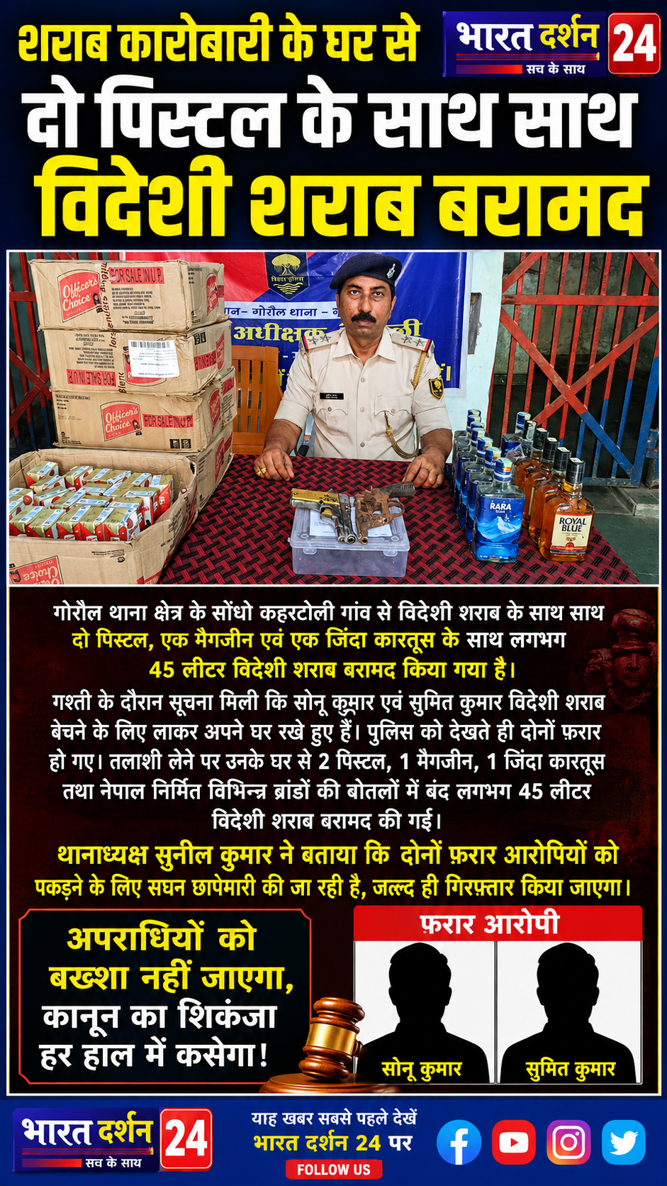 शराब कारोबारी के घर से दो पिस्टल के साथ साथ विदेशी शराब बरामद, रिपोर्ट जाहिद वारसी ।&nbsp;&nbsp;&nbsp;&nbsp;&nbsp;&nbsp;&nbsp;&nbsp;&nbsp;&nbsp;&nbsp;