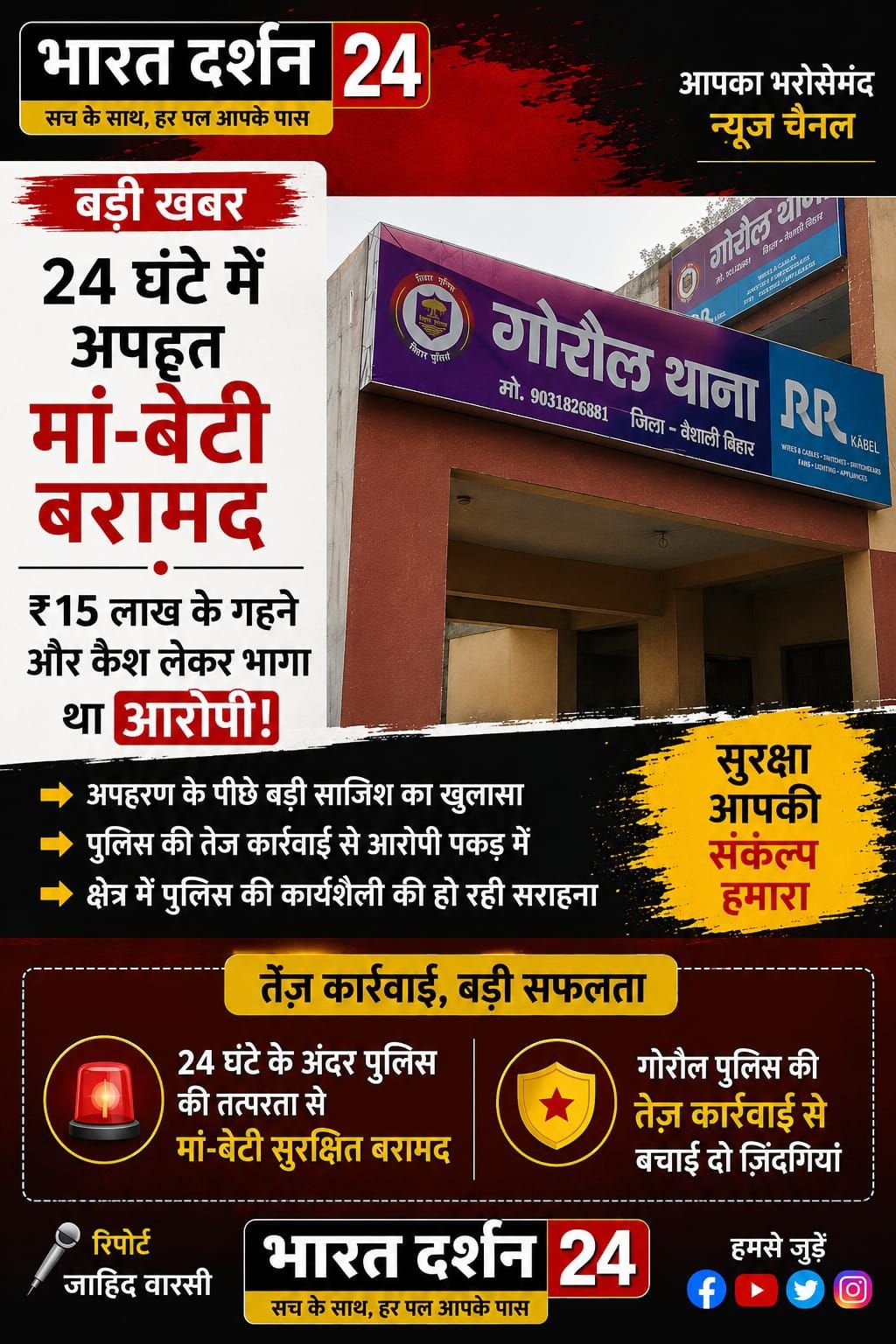 गोरौल में सनसनीखेज वारदात: 24 घंटे में अपहृत मां-बेटी बरामद, ₹15 लाख के गहने और कैश लेकर भागा था आरोपी