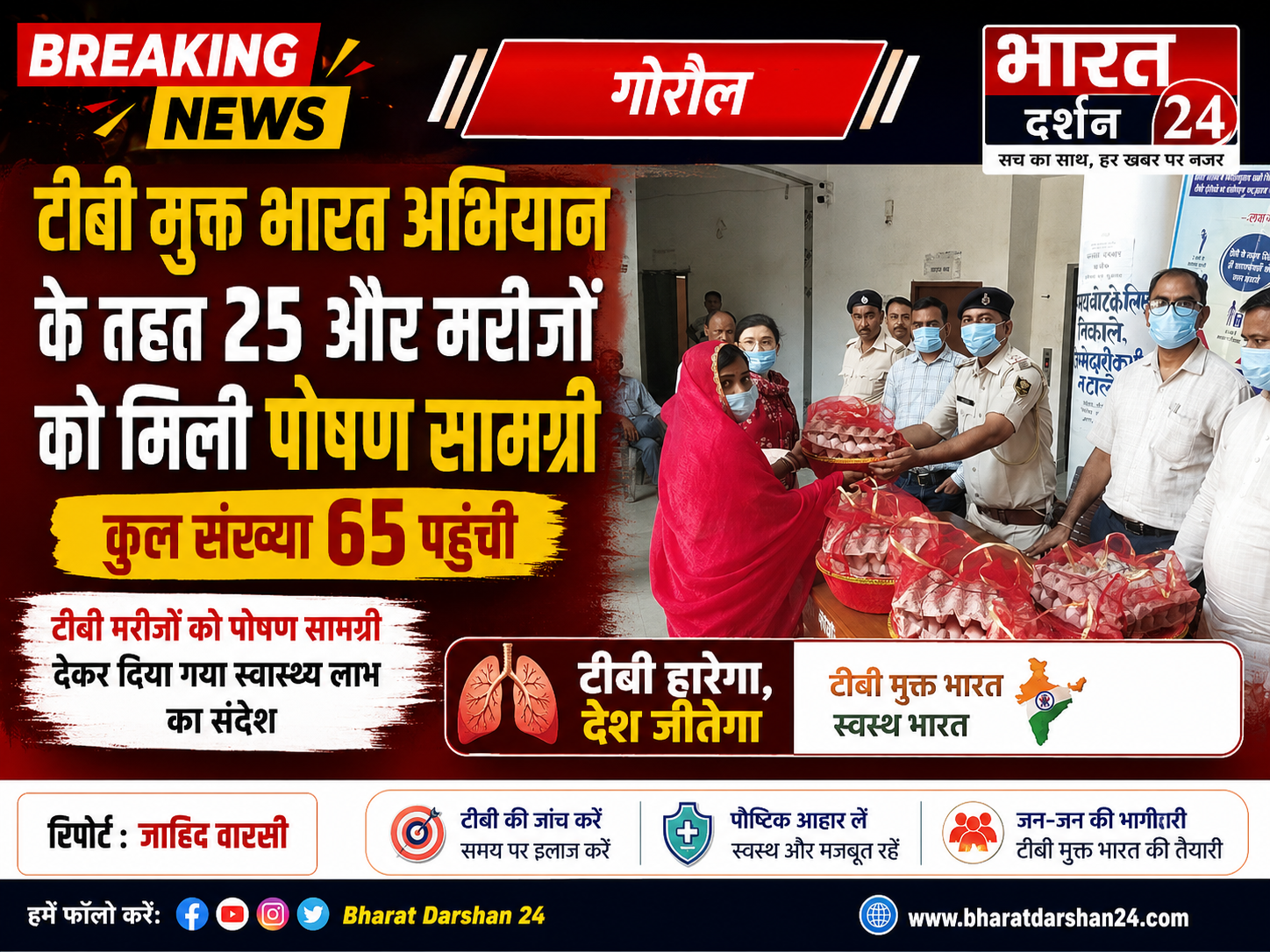 टीबी मुक्त भारत अभियान के तहत 25 और मरीजों को मिली पोषण सामग्री, कुल संख्या 65 पहुंची।