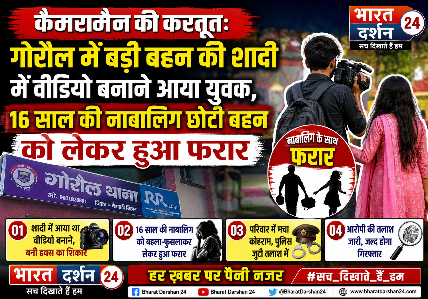 बड़ी बहन की शादी में वीडियो बनाने आया युवक, 16 साल की नाबालिग छोटी बहन को लेकर हुआ फरार